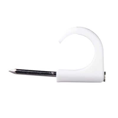 Sidevisning af en hvid Schneider Electric TC kabel- og ledningsclips, der viser dens robuste design til 14-20 mm runde kabler.