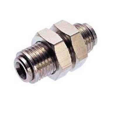 Norgren Pneufit skotgennemføring, messing forniklet, med 8 mm slange og M16x1 gevind, til pneumatiske systemer.