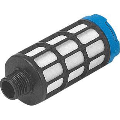 Festo lyddæmper U-3/4 med blå top og sort gitter, designet til støjdæmpning i pneumatiske systemer med 3/4" gevind.