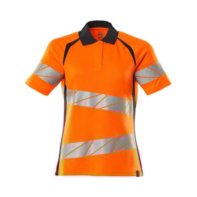 Mascot Hi-Vis poloshirt i orange og mørk marine, str. 5XL, med skrå refleksdetaljer og strikket krave.