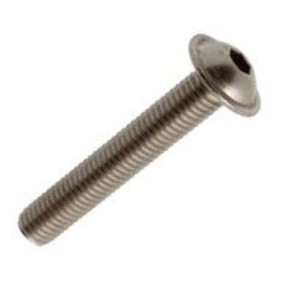 M6X8 ISO 7380 A2 button head skrue i rustfrit stål med flange og fuldt gevind, vist isoleret på hvid baggrund.