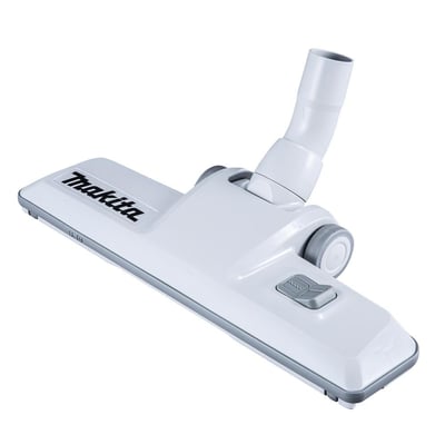 Makita gulvmundstykke i hvid og grå, 320 mm bredt, med 28 mm sugediameter og et trykknap-justeringspanel.