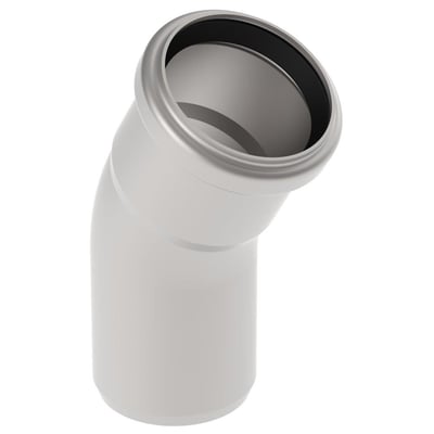 3D-gengivelse af Blücher rustfri bøjning 40 mm, 30 grader, med gummitætning i enden og glat overflade.