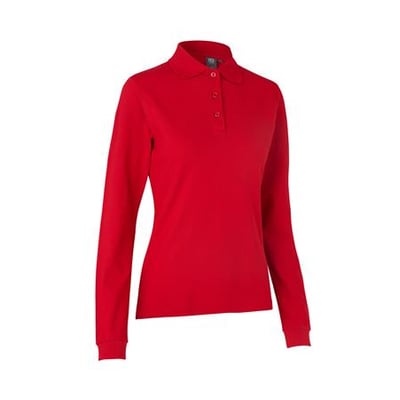 ID Identity dame poloshirt i rød med lange ærmer og en klassisk krave samt tre knapper foran.