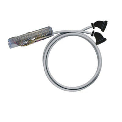 Weidmüller PLC-wire til digitale signaler, 20-polet og 1,5 m langt, med gråt kabel, transparent stik og sorte vinklede stik.