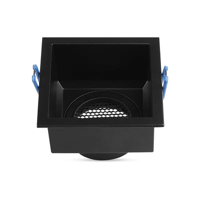 Sort firkantet V-Tac Pro GU10 LED lampe i aluminium med honeycomb og dyb anti-blænding, vist forfra.