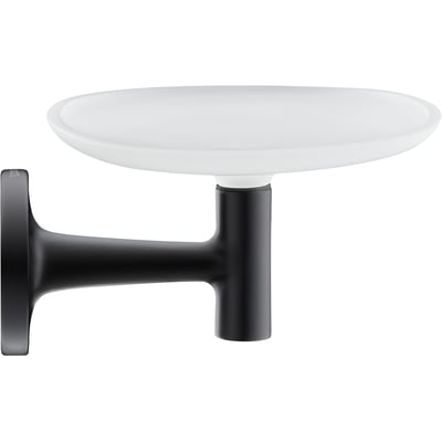 Stilren Duravit Starck T sæbeskål i sort mat, der viser skålens 140x119mm dimensioner og matte finish.