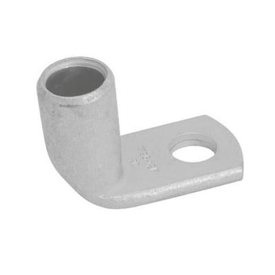 Elpress 90° vinklet Cu-rørkabelsko til 95mm² ledere med M12 laske og blank, fortinnet overflade.