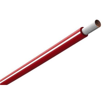 Amokabel TEXILine HF90 TW monteringsledning på 0,75 mm² i rød og hvid, med lederen synlig i den afisolerede ende.