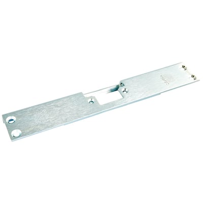Assa Abloy monteringsstolpe, model falle 732, med aflang sølvfarvet plade, udskæring og skruehuller.