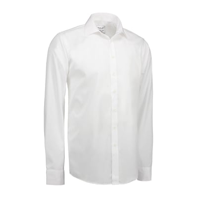 Seven Seas skjorte i hvid, fin twill med slim pasform og Non Iron finish, størrelse S, præsenteret på hvid baggrund.