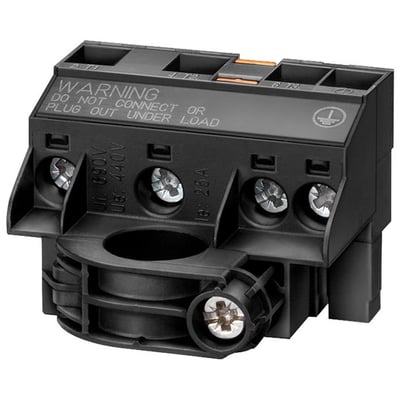 Siemens motortilførselsstik ts.mod 3RT2.1 3RT2.2 med tydelig advarsel og specifikationer trykt på overfladen.
