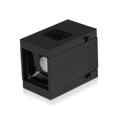 V-TAC Pro 1W LED magnetisk spotlys i sort aluminium, vist fra siden med en hvid baggrund.