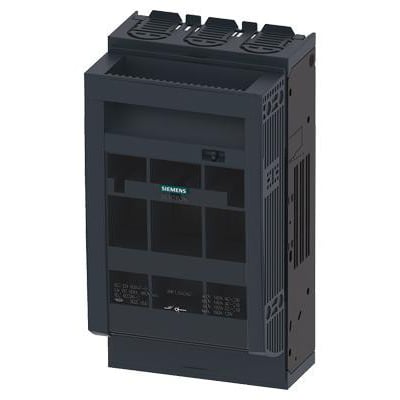Siemens 3-polet sikringsafbryder 3NP1 med NH00 sikring, 160A, monteret på en grå monteringsplade i perspektiv.