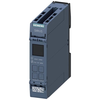 Siemens SIRIUS 3UG5616-2CR20 overvågningsrelæ med digital indstilling, betjeningsknapper og display på mørkeblå baggrund.