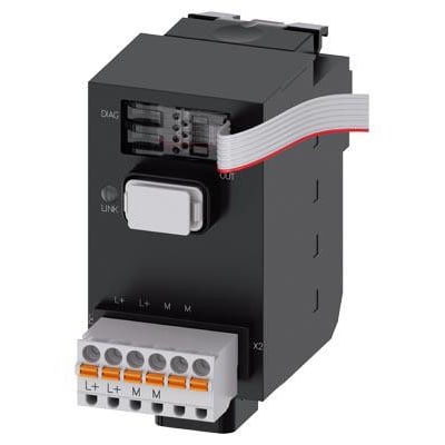 Sirius standard interface modul med PROFINET, 24 V DC, fjederterminal og frontplademontering. Modulet har DIAG og LINK indikatorer samt en hvid knap.