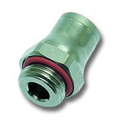 Parker Legris enkelt union med FDA CHEMICAL NICKEL PLATED BRASS, Ø4XM5X0,8, har en rød O-ring og BSPP gevind.