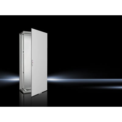 Rittal VX25 gulvskab 800x1800x400mm med åben låge på sort, reflekterende baggrund med lysstriber.