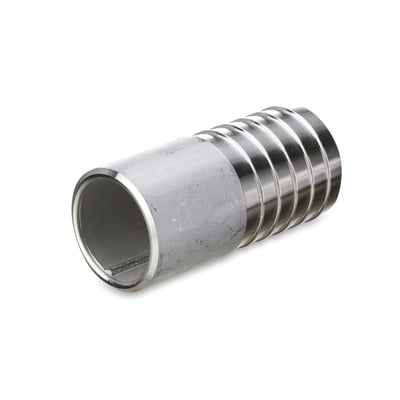 Slangestuds i rustfrit stål med en glat ende og gevind til slangekobling. Den er 3/8" x 70 mm og designet til 20 bar tryk.