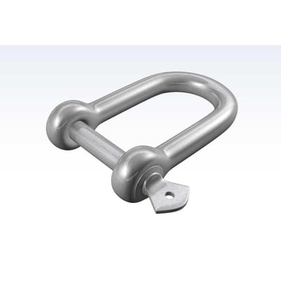 Roliba D-sjækel i sølvfarvet, elgalvaniseret metal med buet form og tværgående låsebolt, størrelse 3/4" og mål 20 x 60 mm.