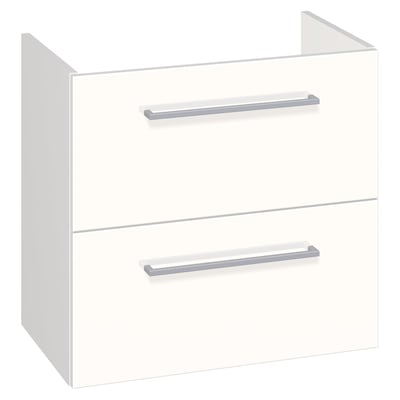 Dansani Mido+ vaskeskab i hvid højglans med to skuffer og integrerede greb, med mål på 57,6 x 60 x 35 cm.