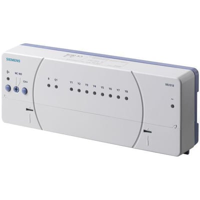 Siemens RRV918 varmekreds regulator med 8 kredse, hvid og blå, med knapper og lysindikatorer for styring.