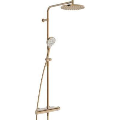 Oras Optima Style Rain bruserarmatur i elegant bronze finish med 3-strålet rund hoved- og håndbruser, isoleret på hvid baggrund.