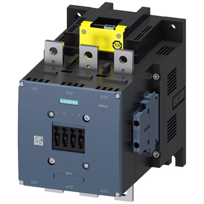 Siemens SIRIUS 3RT1 strømkontaktor med 500A kapacitet og 3 poler, tydeligt mærket med "SIEMENS" og "SIRIUS".