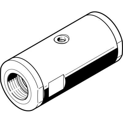 Festo slangeventil VZQA-C-M22U-25-GG-ALALE-4, viser gevind i den ene ende og en udvendig gevindforbindelse på siden.