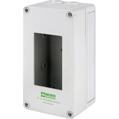 Murrelektronik MODLINK MSDD fælles kabinet frontpanel i hvid plast til 1 fag med et rektangulært panelåbning og monteringsskruer.