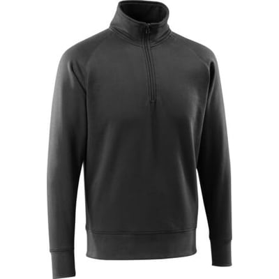 Mascot sort sweatshirt i størrelse M med halv lynlås og rib ved håndled samt kant.