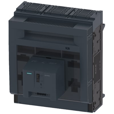 Siemens SENTRON 3NP1 sikringsafbryder, 3-polet NH3, 630 A, model 3NP1163-1JC21, med boksterminal og betjeningsknap.