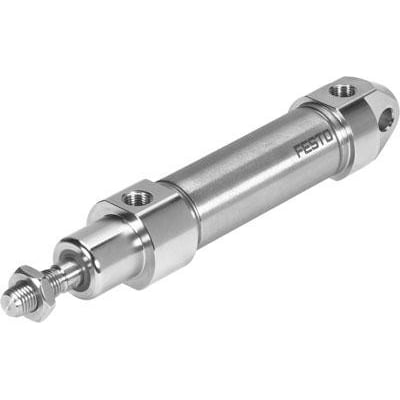 Festo rund cylinder CRDSNU-B-32-80-PPS-A-MG-A1 med stempelstang, 80 mm slaglængde og 32 mm diameter, vist isoleret på hvid baggrund.