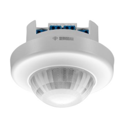 Niko tilstedeværelsessensor planforsænket 360° DALI master 41-750 i hvid med synlige terminaler og klar DALI-linse.