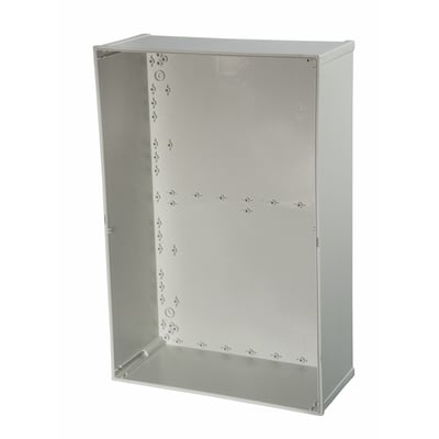 Fibox EKI64H-0 kassebund i lys grå, måler 600x400x170 mm og viser monteringspunkter indeni.