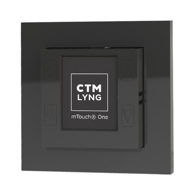 Blank sort mTouch One termostat og regulator med digitalt display og op/ned kontrolknapper.