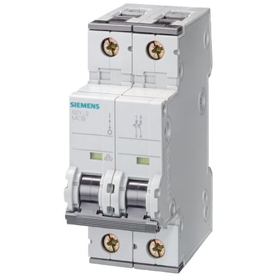 Frontvisning af Siemens Sentron 5SY automatsikring med 1+N-pol, 6A mærkestrøm og B-karakteristik.