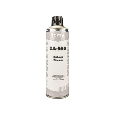 Bagside af Kema ALU/ZINK spray ZA-550 500ml dåse med produktinformation og stregkode.