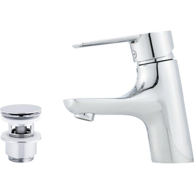 Mora Cera B5 krom håndvaskarmatur med etgrebsbetjening og en tilhørende push-open bundventil.