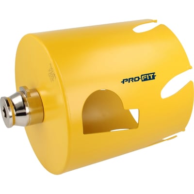 Gul PRO-FIT Multi Purpose HM hulsav med adapter i lang udgave, 172 mm, set skråt fra siden.