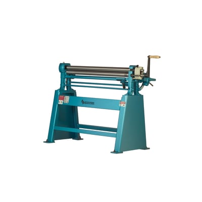 SCANTOOL MBR 1050-1,5 manuel pladevalse i blå, med tre valser og manuelt håndtag til metalbearbejdning.