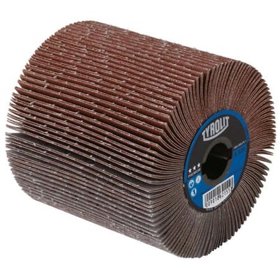 Tyrolit lærreds valse 100x100x19,1 S4 A120 P01 med et blå Tyrolit logo og produktinformation på siden.