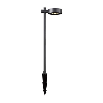 V-TAC LED pullertlampe i sort aluminium med 7W, 520lm og 3000K varm hvidt lys, vist isoleret på hvid baggrund med jordspyd.