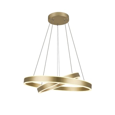 SLV One Double pendel i messingfarvet aluminium med to ringe og hvide LED-strips, vist isoleret på hvid baggrund.