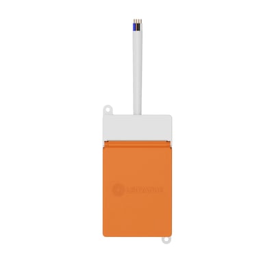 Ledvance 5-polet konnektorboks til Panel Gen2 med orange låg, hvidt hus og kabel med synlige ledere.