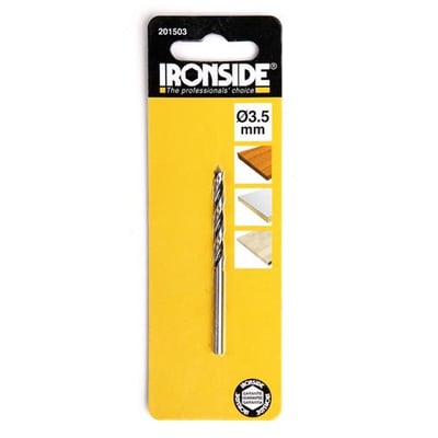 Ironside træspiralbor på gul emballage, som er mærket Ø3,5 mm, selvom produktet er 6 mm.