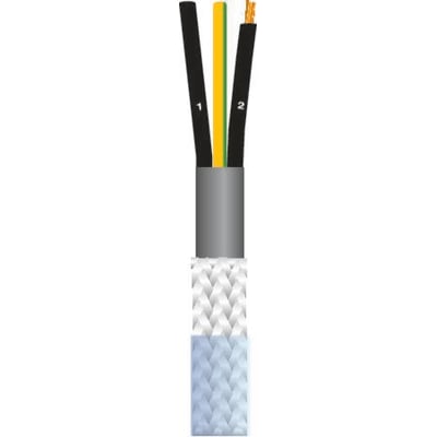 Styrekabel 3G1,5 YCY-JZ TR med sort, gul/grøn og sort leder isoleret i transparent PVC-kappe.