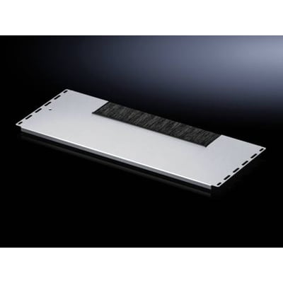 Rittal VX IT flangeplade modul i stål med integreret sort børstelist, mål 600x237,5 mm.
