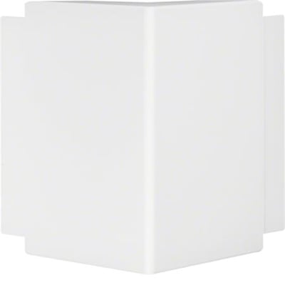 Hager udvendigt hjørne til FB 60190/LF 60190 installationskanal i perlehvid kunststof med lige kanter.