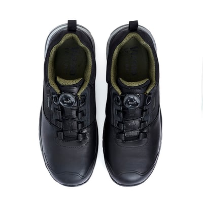 Vismo ER40B S3 sikkerhedssko i sort læder og tekstil, set ovenfra med fokus på BOA-lukkesystemet.